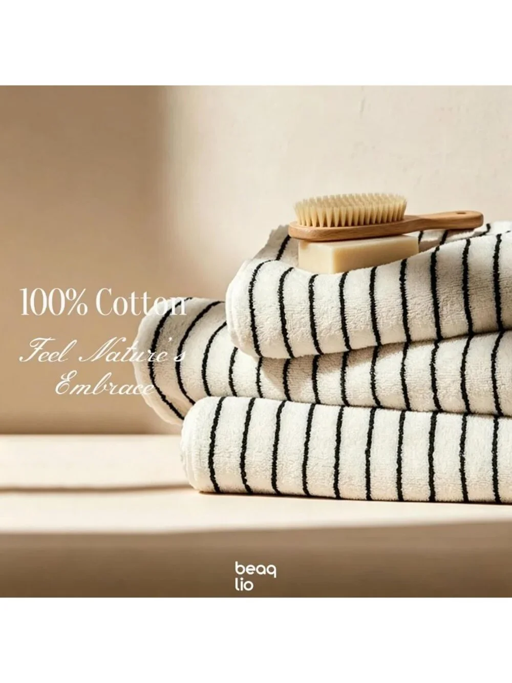 Soft 100% Cotton Striped Bath Towels Set - 8 Pack, Quick-Dry, White Color